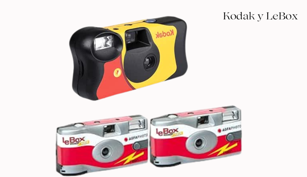 Para los viajeros que prefieren una opción más sencilla y sin complicaciones, las cámaras desechables Kodak FunSaver y AgfaPhoto LeBox Flash son la elección perfecta. 